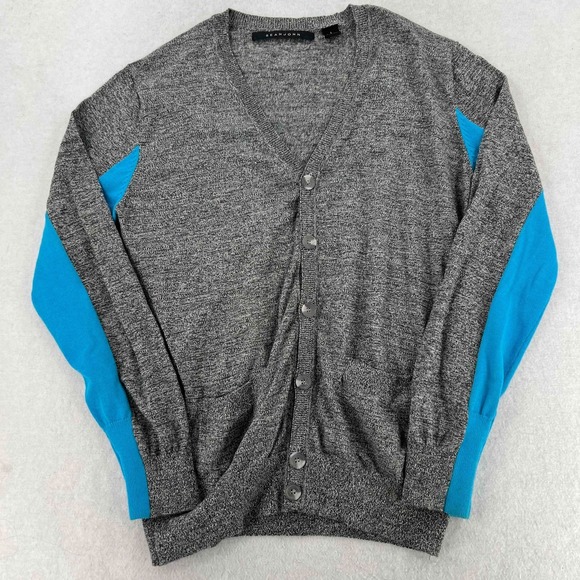 Sean John Sweater Men's Gray Blue Cardigan Sweater Button Up V Neck Sz Large - Picture 1 of 7